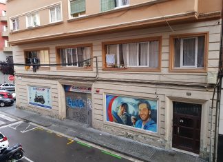 Cutre cables en Hostafrancs , en el barrio de Sants en Barcelona